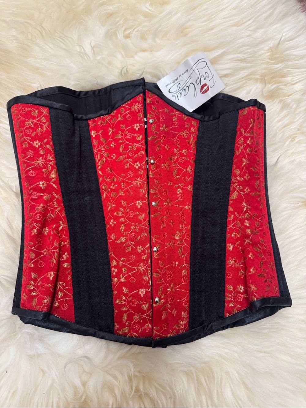 New red Forplay corset top steal bone Victorian Costume top goth gothic emo